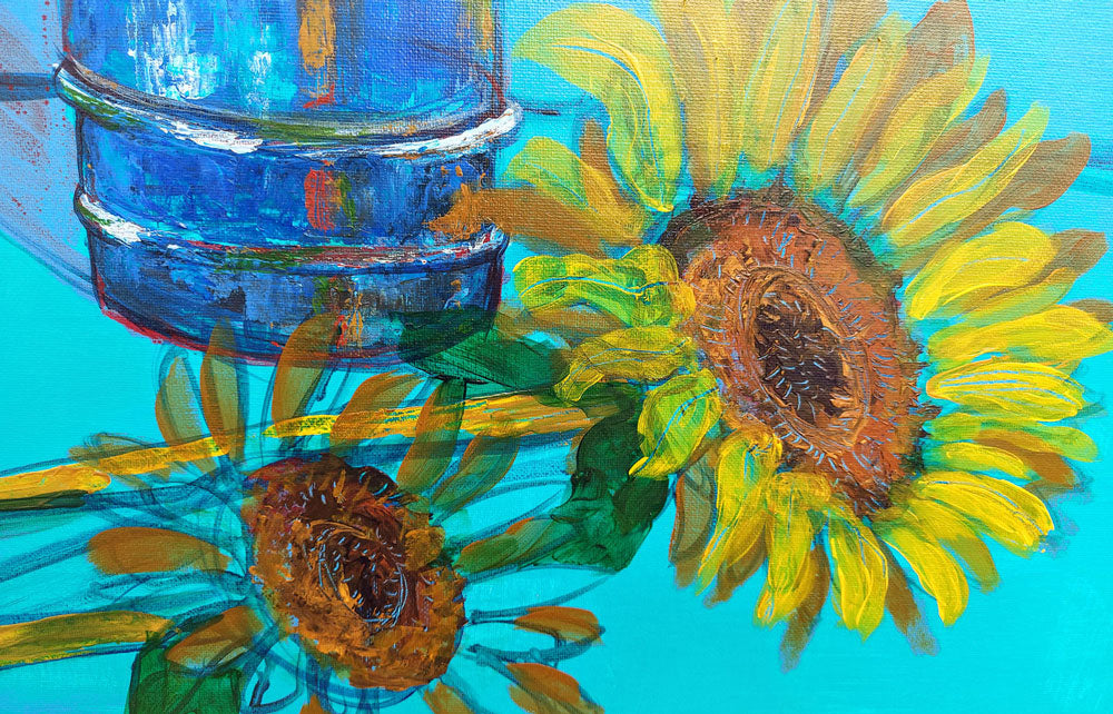 Sunflowers painted on a canvas board with Studio Heavy body acrylic paints.