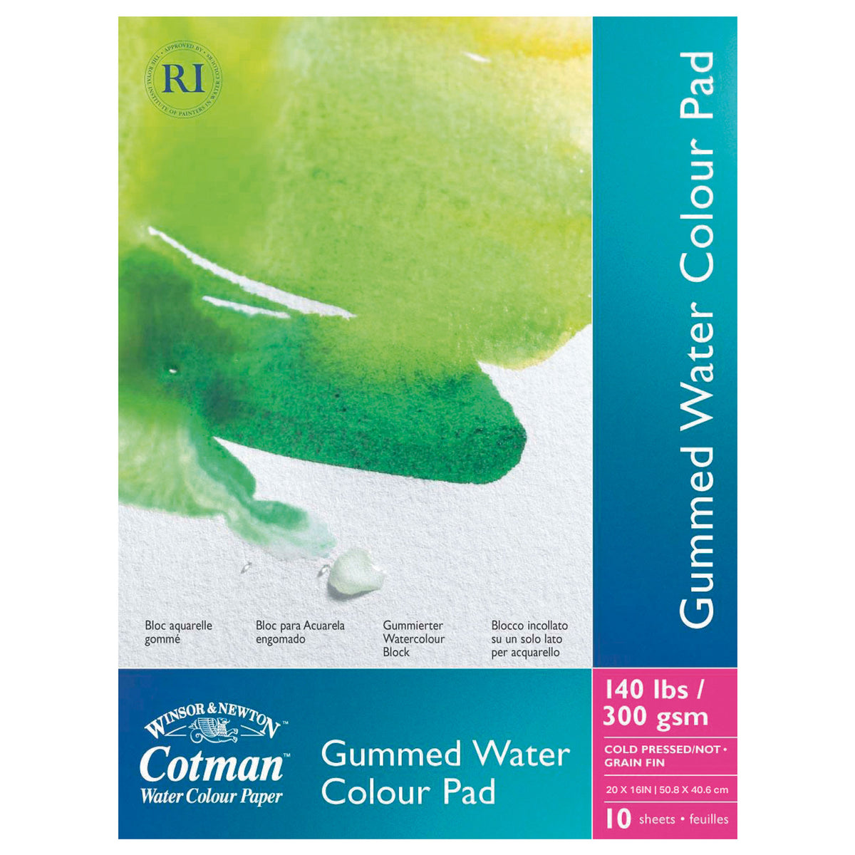 Winsor &amp; Newton Cotman Gummed Watercolour Pad - Cold Pressed - 300gsm/140Ibs - 20&quot; x 16&quot; - 10 Sheets