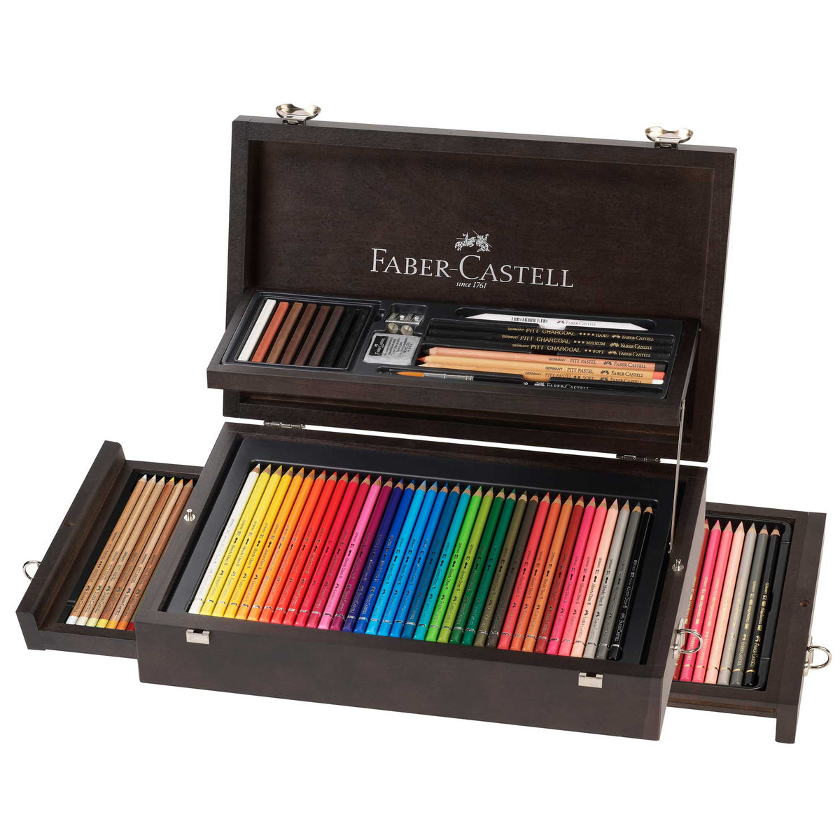 Faber-Castell Art &amp; Graphic Collection Wooden Case - 125 Pieces - Incl. FREE Artist&#39;s Apron