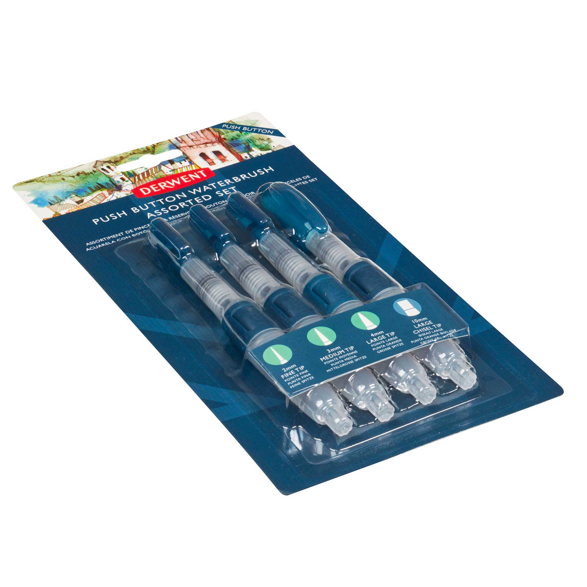 Derwent Push Button Waterbrush Assorted Set of 4 - Packaging
