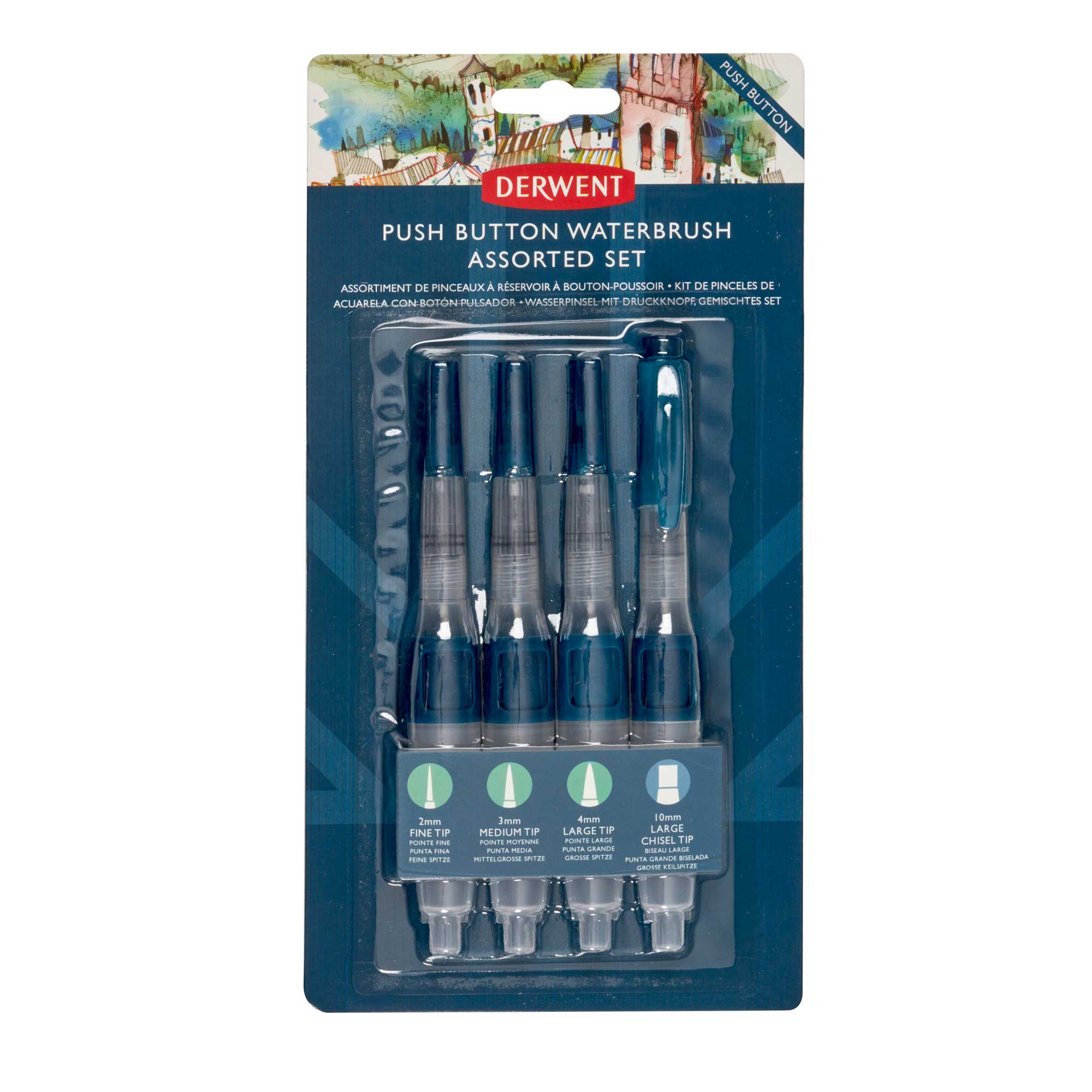 Derwent Push Button Waterbrush Assorted Set of 4 - Packaging