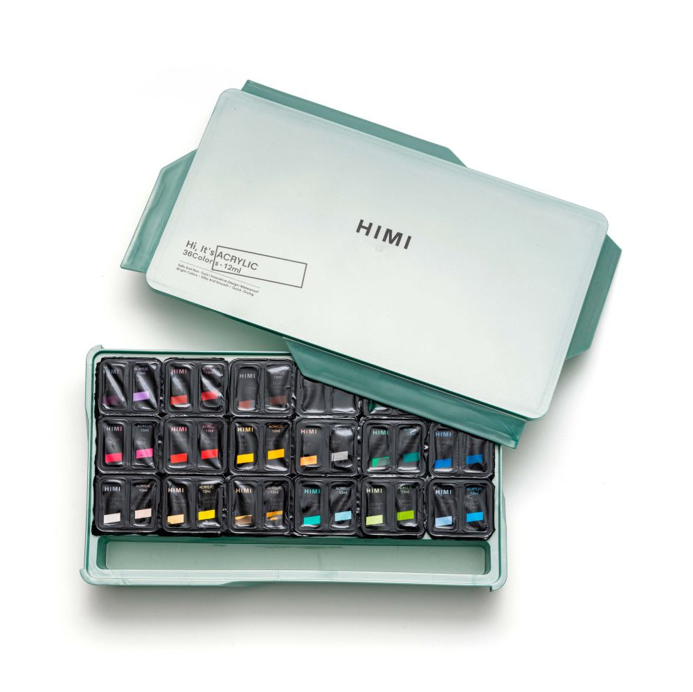 HIMI : Jelly Cup Acrylic : 12ml Twin Cups : Set of 36 Colours : Plastic Case : Pearl Green