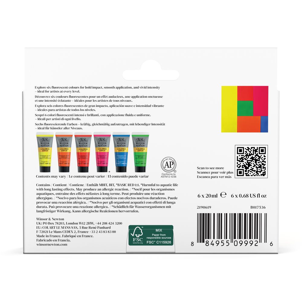 Winsor & Newton : Galeria : Acrylic Paint : 60ml : Fluorescent : Set of 5