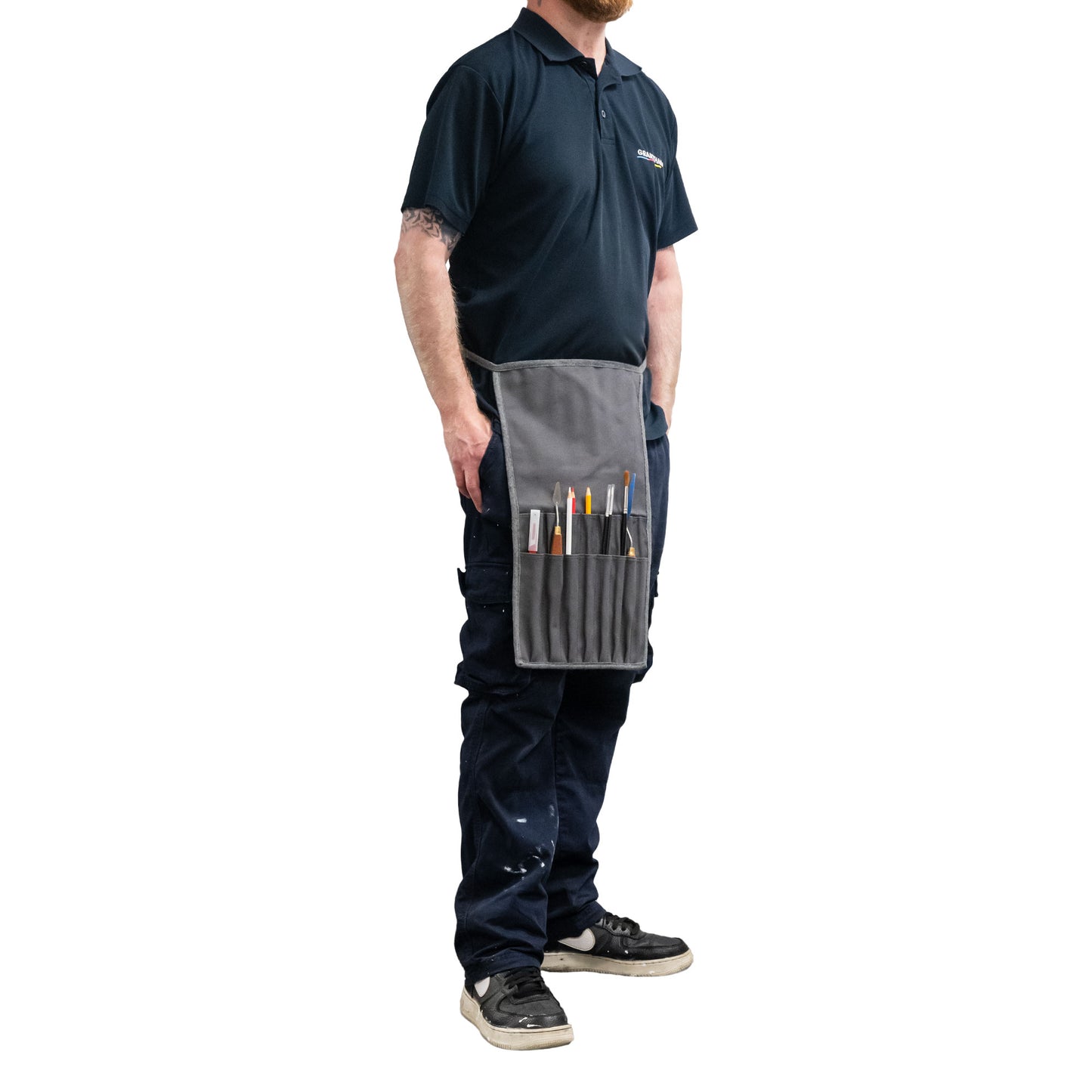 Isomars Canvas Brush Waist Apron - Grey - Being Worn