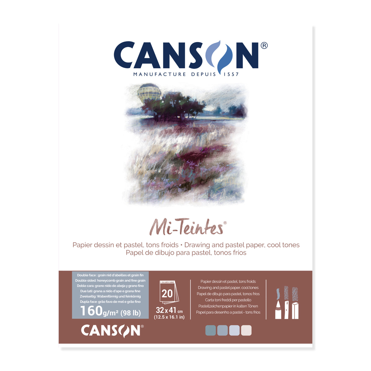 Canson Mi-Teintes Pad - 160gsm (98lb) - 32x41cm - 20 sheets - COOL TONES