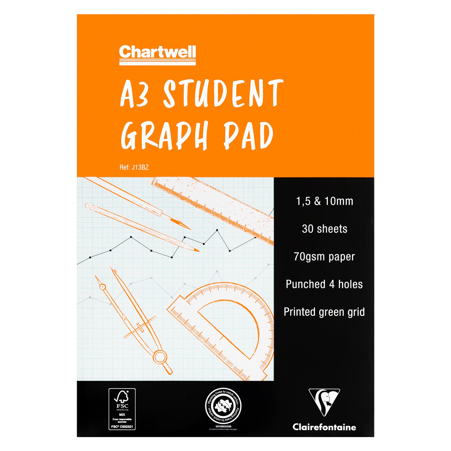 Clairefontaine Chartwell Student Graph Pad - 70gsm - A3 - 30 sheets - Metric Measurements