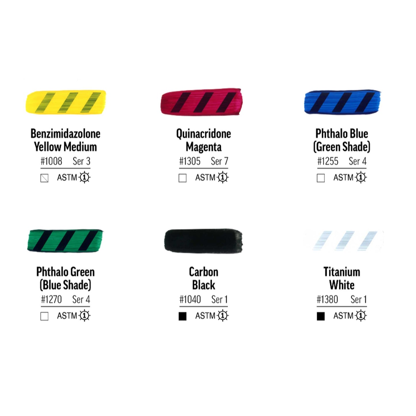 Colours included in the set