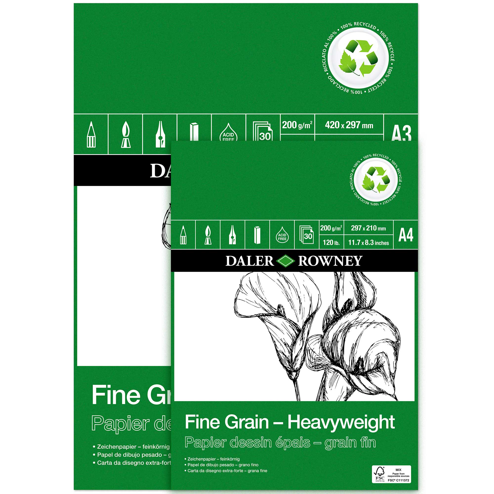Daler-Rowney ECO Fine Grain Heavyweight Cartridge Pads (GREEN)