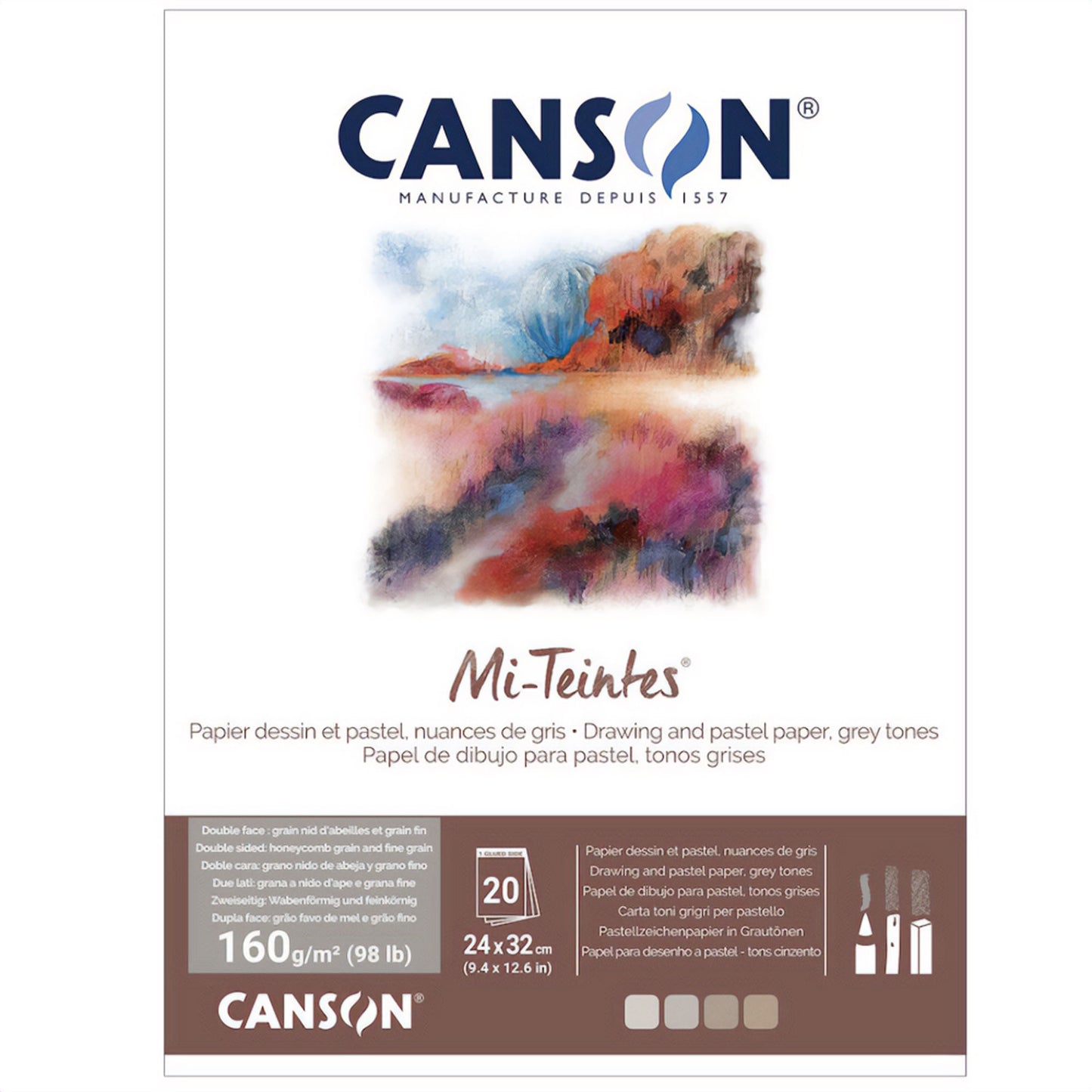 Canson Mi-Teintes Pad - 160gsm (98lb) - 32x41cm - 20 sheets - GREY TONES
