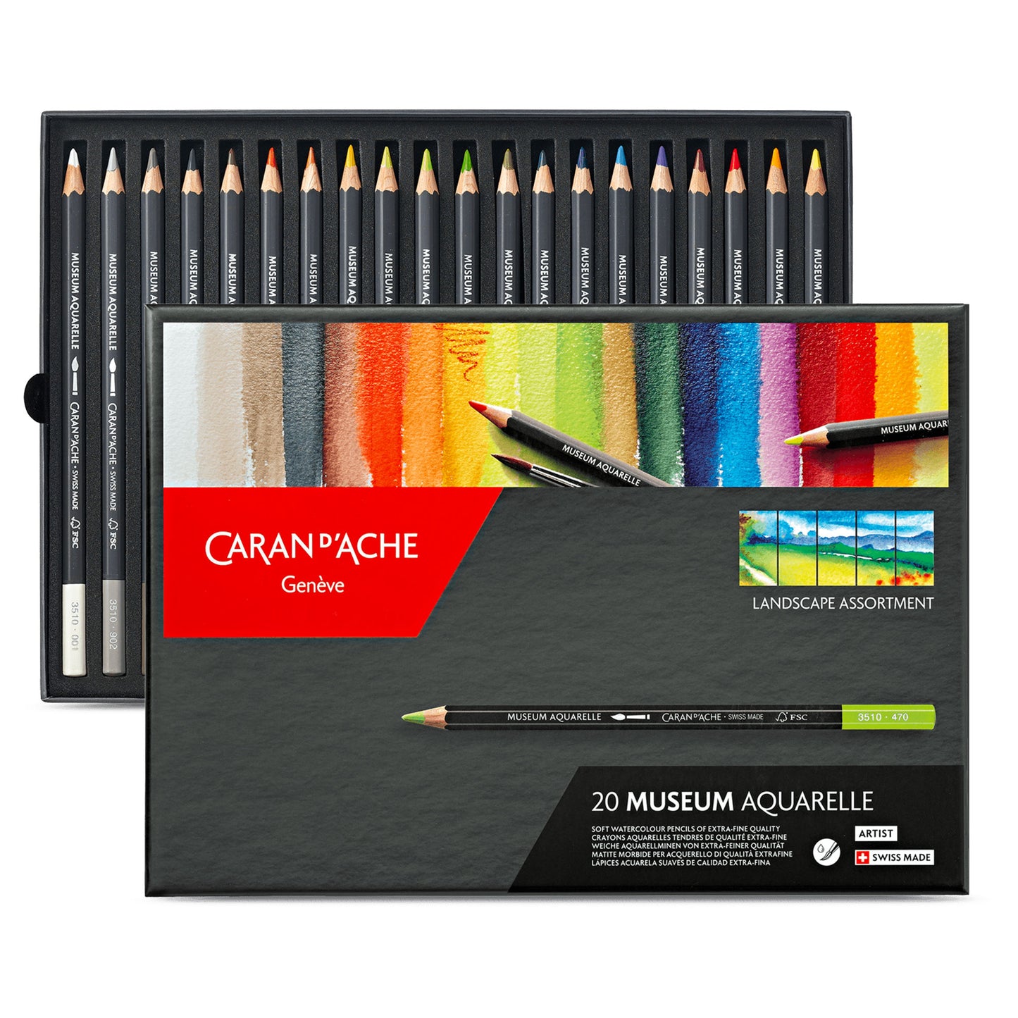 Caran d'Ache Museum Aquarelle Pencils - Set of 20, Open.