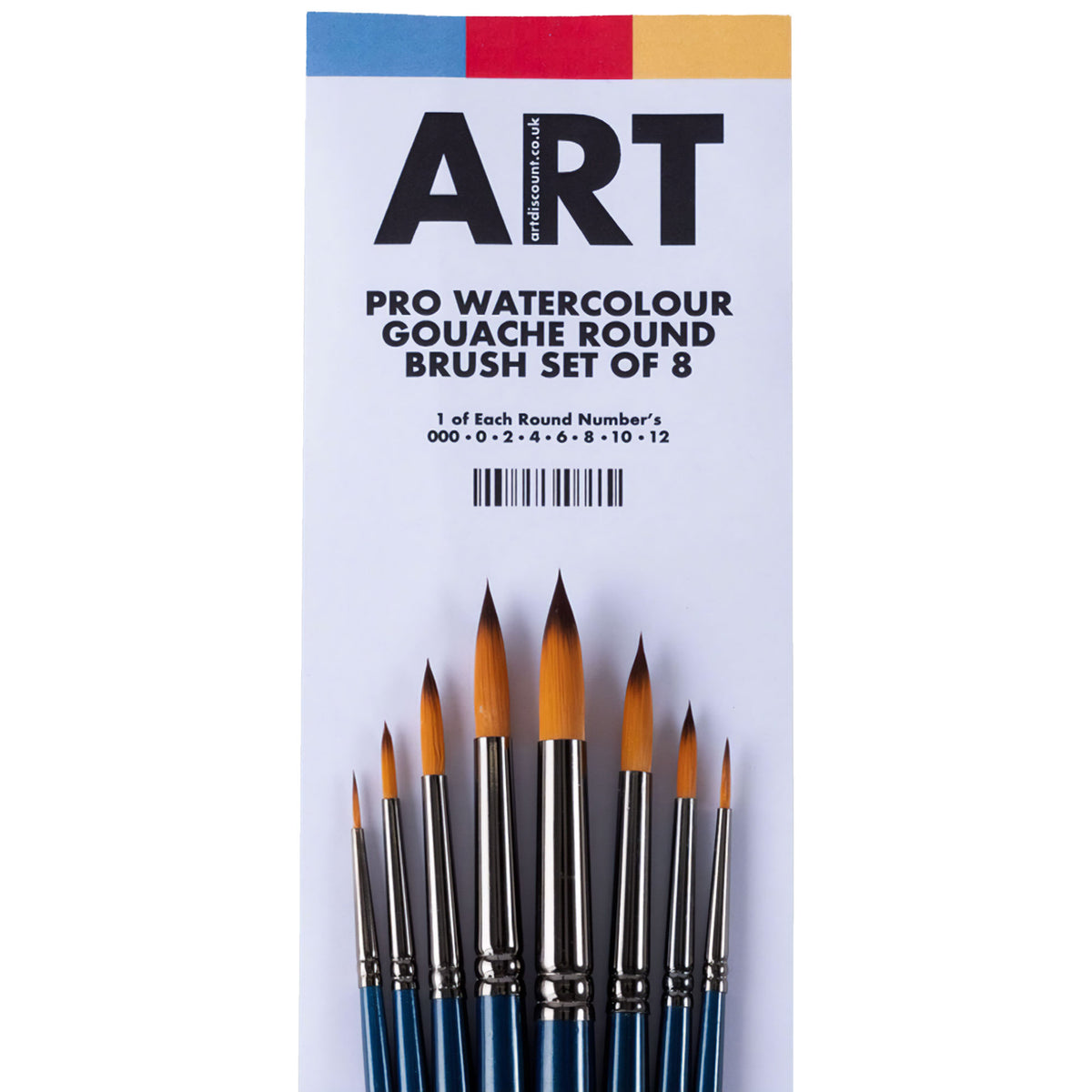 ARTdiscount Pro Watercolour/Gouache Round Brush Set of 8
