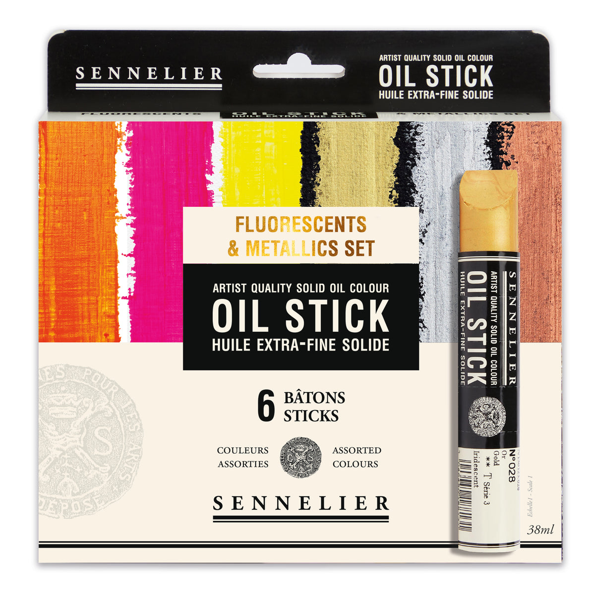 Sennelier Artist Quality Solid Oil Colour Stick 38ml - Fluorescents &amp; Metallics Set of 6