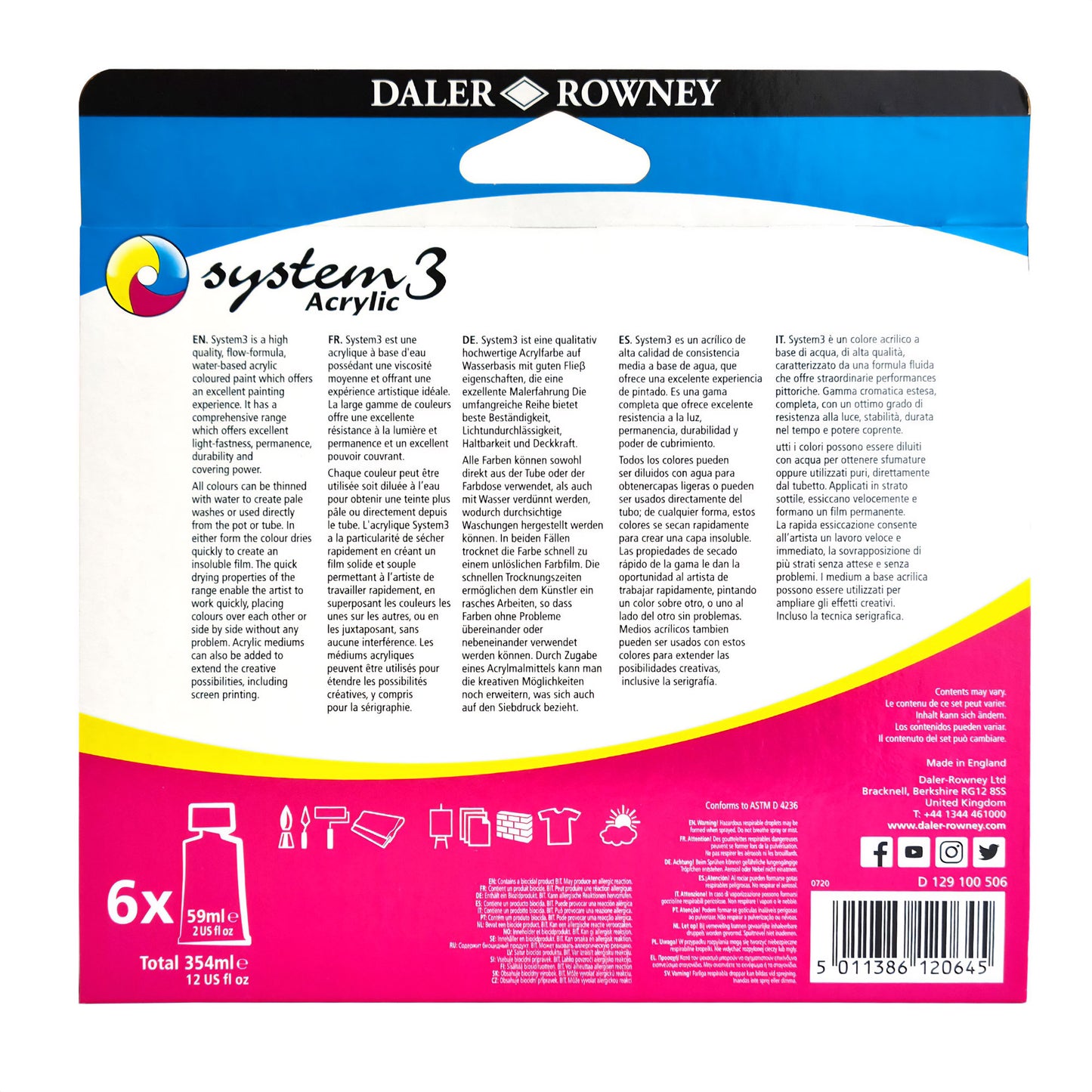 Daler-Rowney System3 Acrylic Process Mixing Set - 6 x 59ml - Box Back