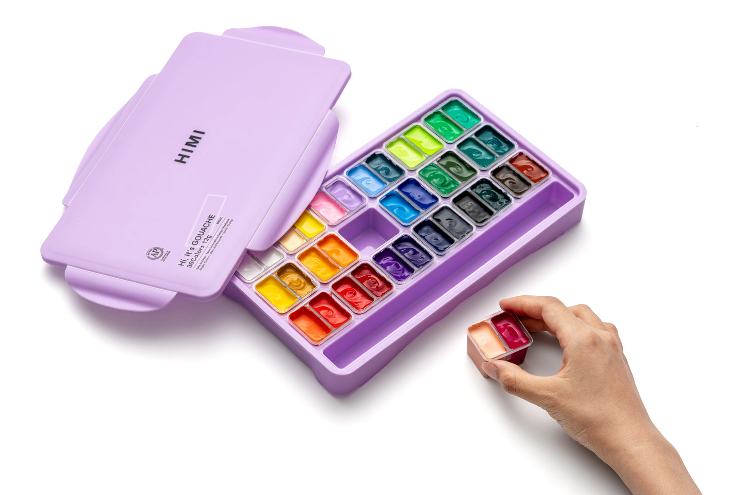 HIMI : Jelly Cup Gouache : 12ml Twin Cups : Set of 36 Colours : Plastic Case : Purple