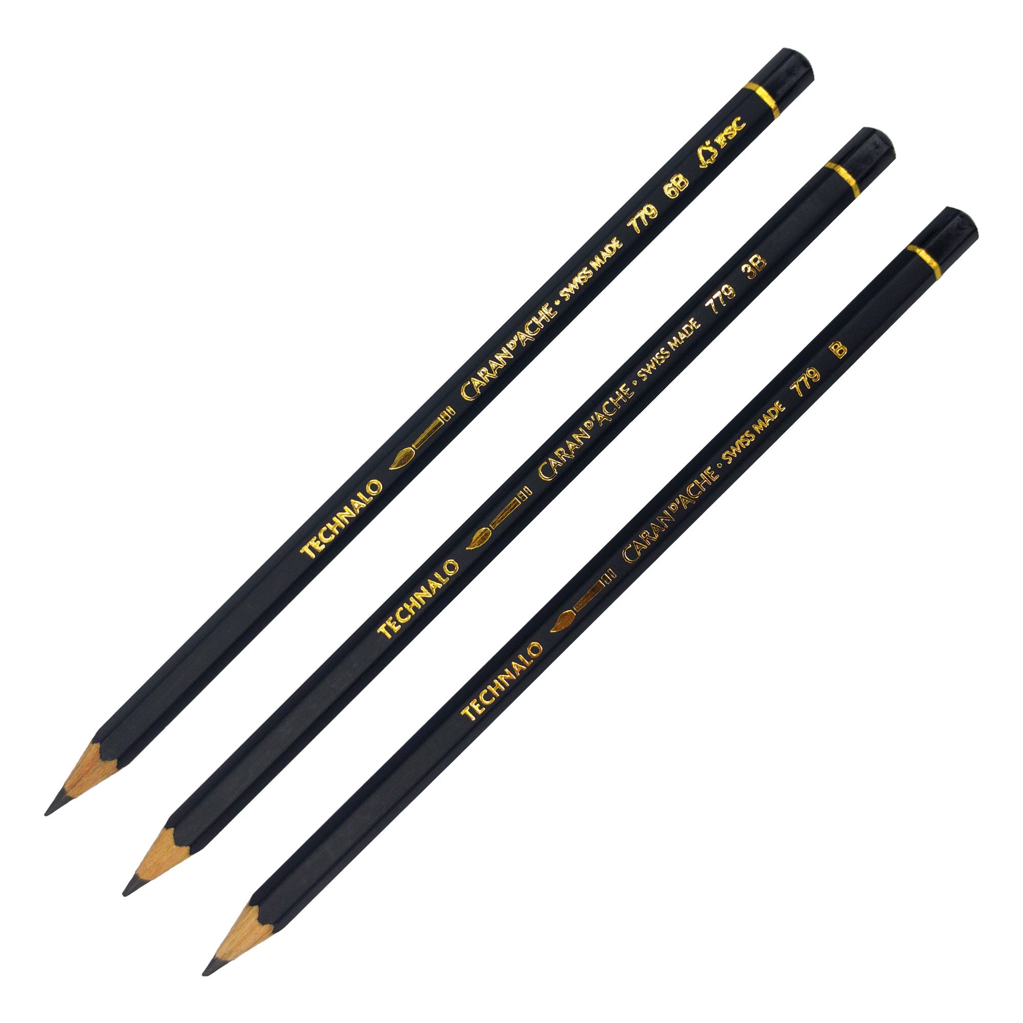 Caran d'Ache Technalo Water Soluble Graphite Pencils in 6B, 3B, and B.
