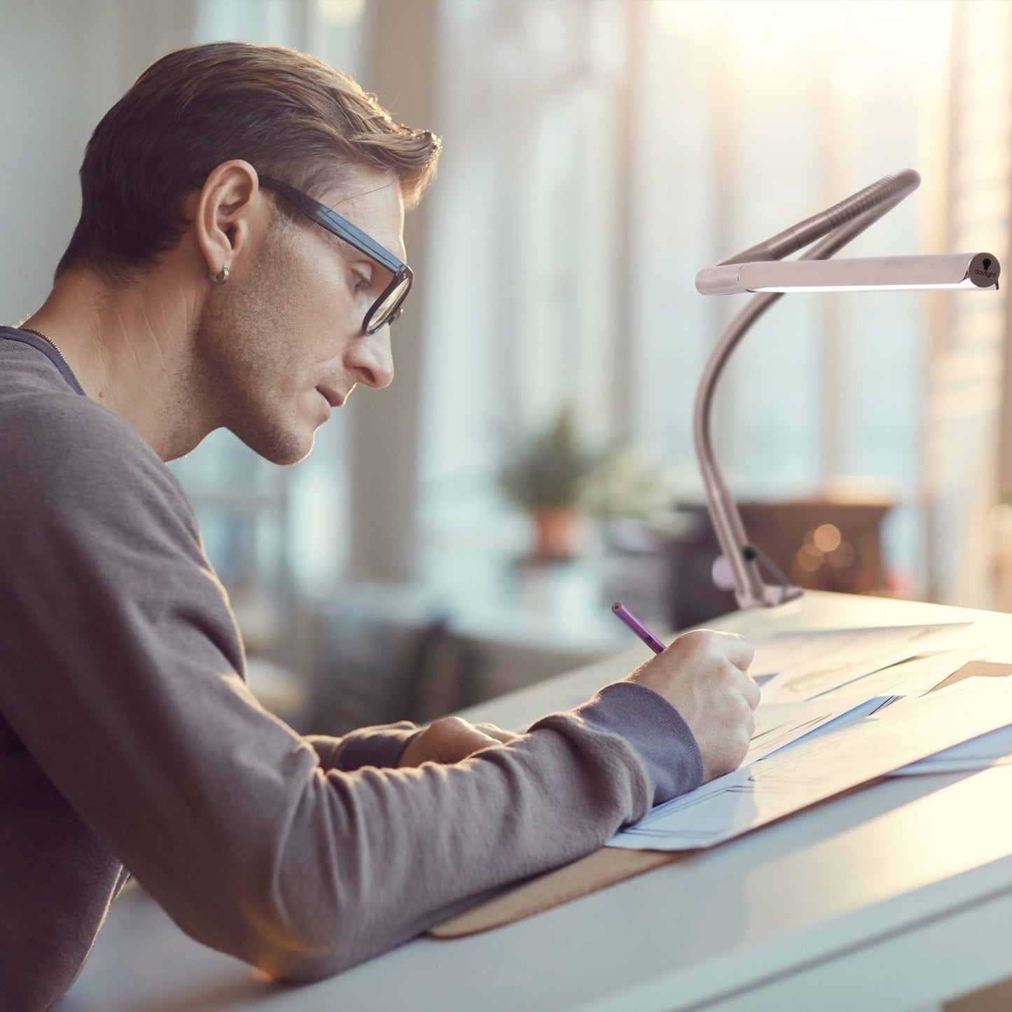 Daylight Techne Artist & Drafting Lamp - Clamped to Drafting Table