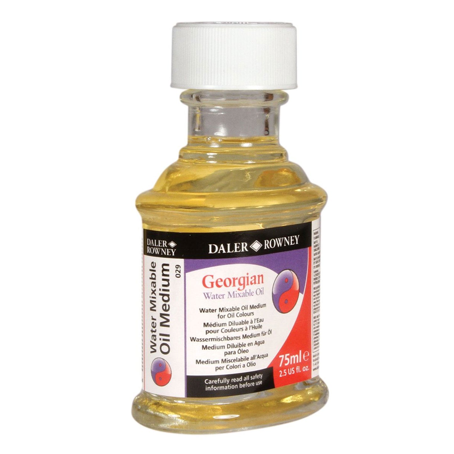 Daler-Rowney Water Mixable Oil Medium for Oil Colours (75ml) featured in a distinct clear bottle. with safety cap