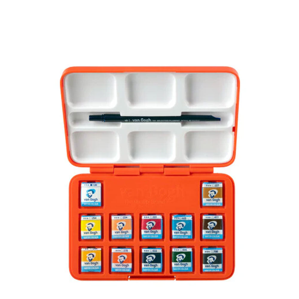 Royal Talens : Van Gogh Museum : Watercolour Paint : Half Pan : Pocket Box Set of 12 Pans & 1 Brush