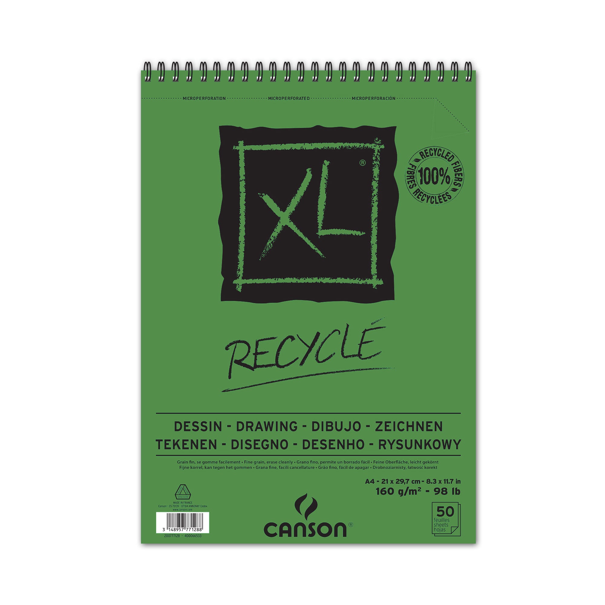 Canson XL Recycled Drawing Spiral Pad 160gsm 50 Sheets A4