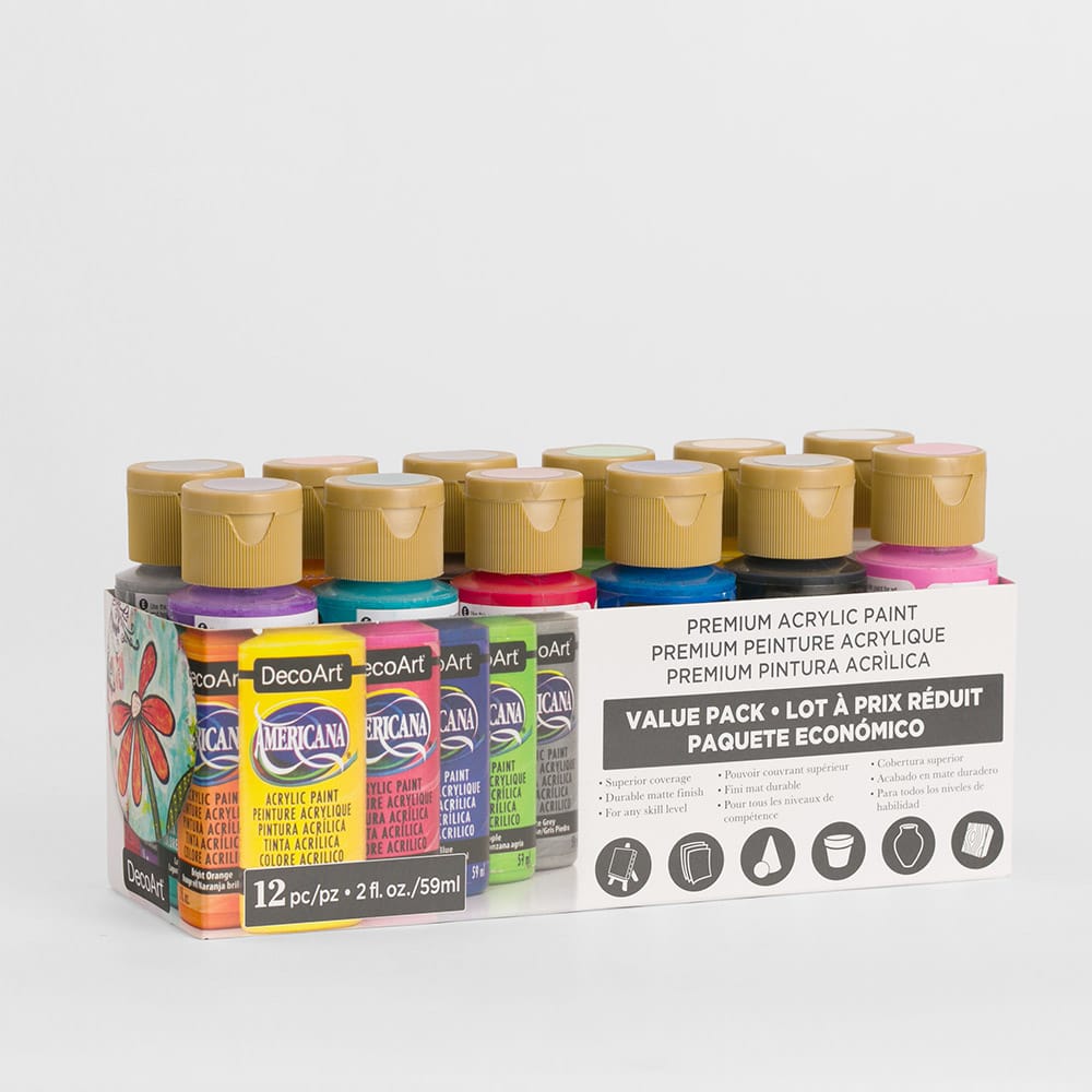 Deco Art : Americana : Acrylic Paint : 59ml : Primary Colours : Set of 12