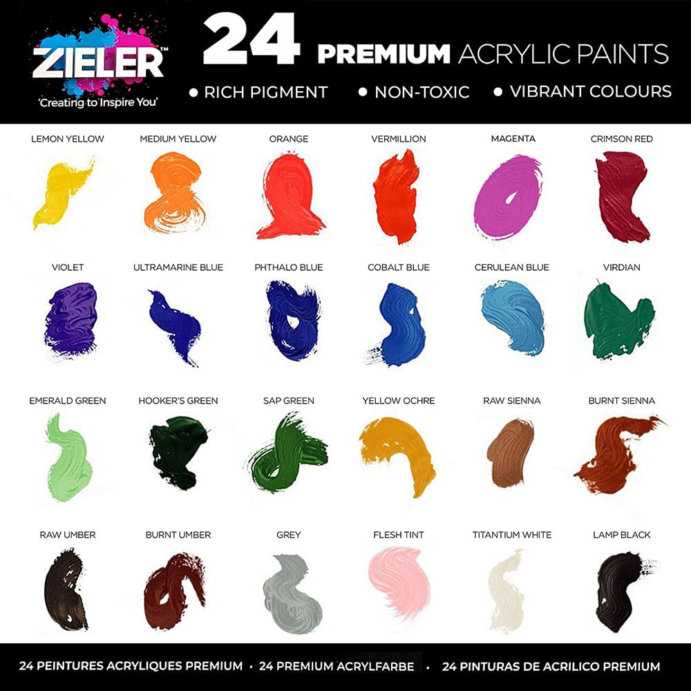 Zieler : Premium Acrylic Paint : 22ml : Set of 24