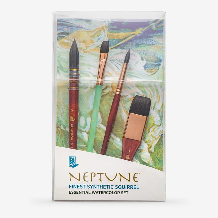 Princeton : Neptune : Synthetic Squirrel : Watercolour Brush : Series 4750 : Short Handle : Essential Set of 4