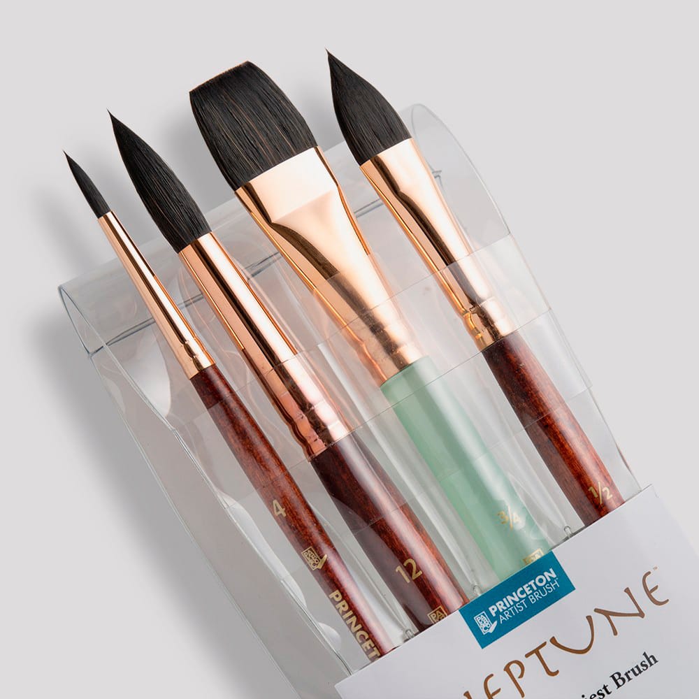 Princeton : Neptune : Synthetic Squirrel : Watercolour Brush : Series 4750 : Short Handle : Professional Set of 4