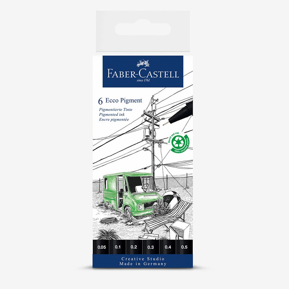 Faber Castell : Ecco Pigment Fibre Tip Pen : Set of 6