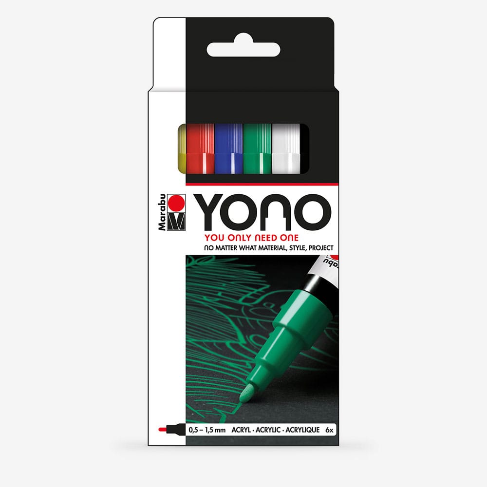 Marabu : Yono Marker : 0.5-1.5mm Fine Bullet Tip : Set of 6