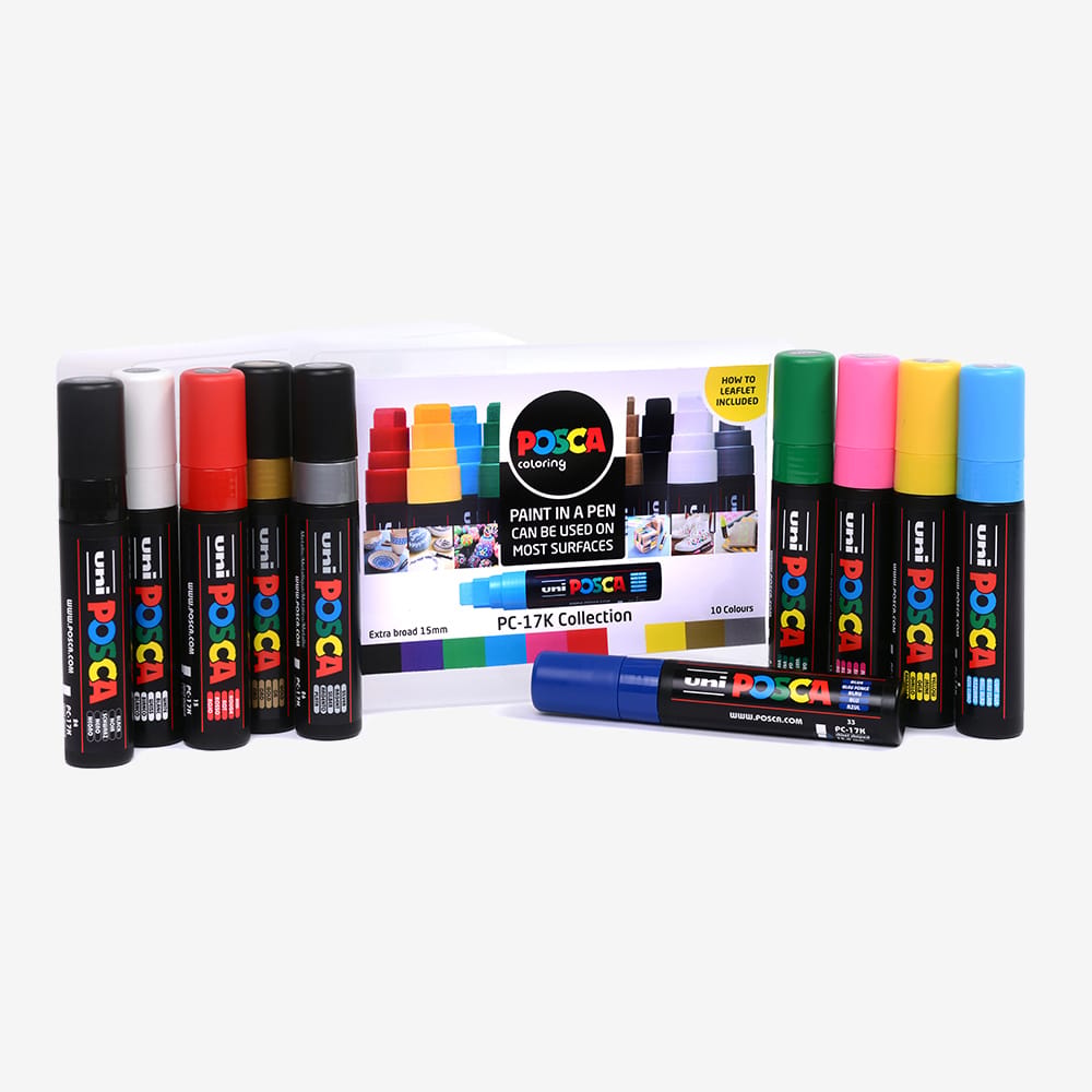 Uni : Posca Marker : PC-17K : Extra Broad Chisel Tip : 15mm : Assorted Colours Set of 10