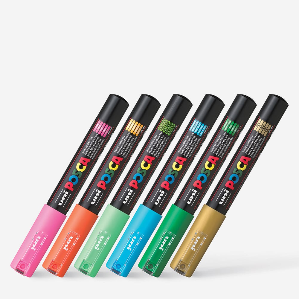 Uni : Posca Marker : PC-1M : Extra-Fine Pin Tip : 0.7mm : Assorted Colours Set of 22