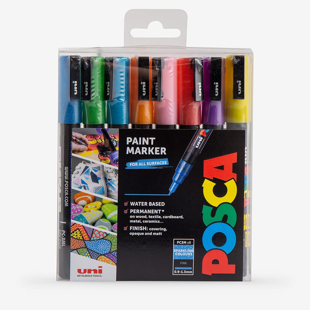 Uni : Posca Marker : PC-3M : Fine Bullet Tip : 0.9 - 1.3mm : Sparkling Set of 8