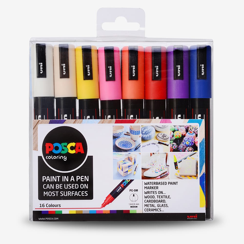 Uni : Posca Marker : PC-5M : Medium Bullet Tip : 1.8 - 2.5mm : Assorted Colours Set of 16