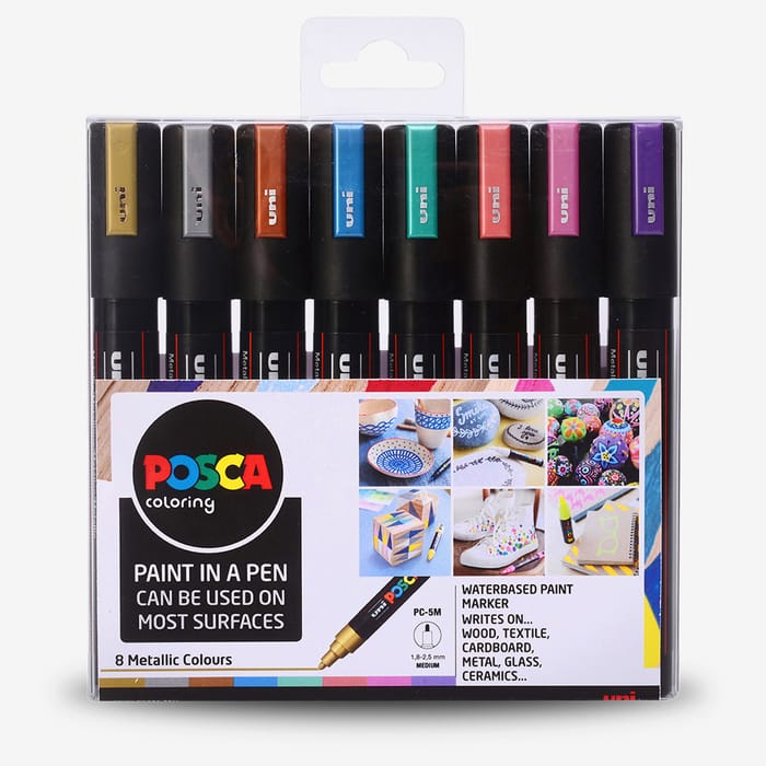 Uni : Posca Marker : PC-5M : Medium Bullet Tip : 1.8 - 2.5mm : Metallic Set of 8