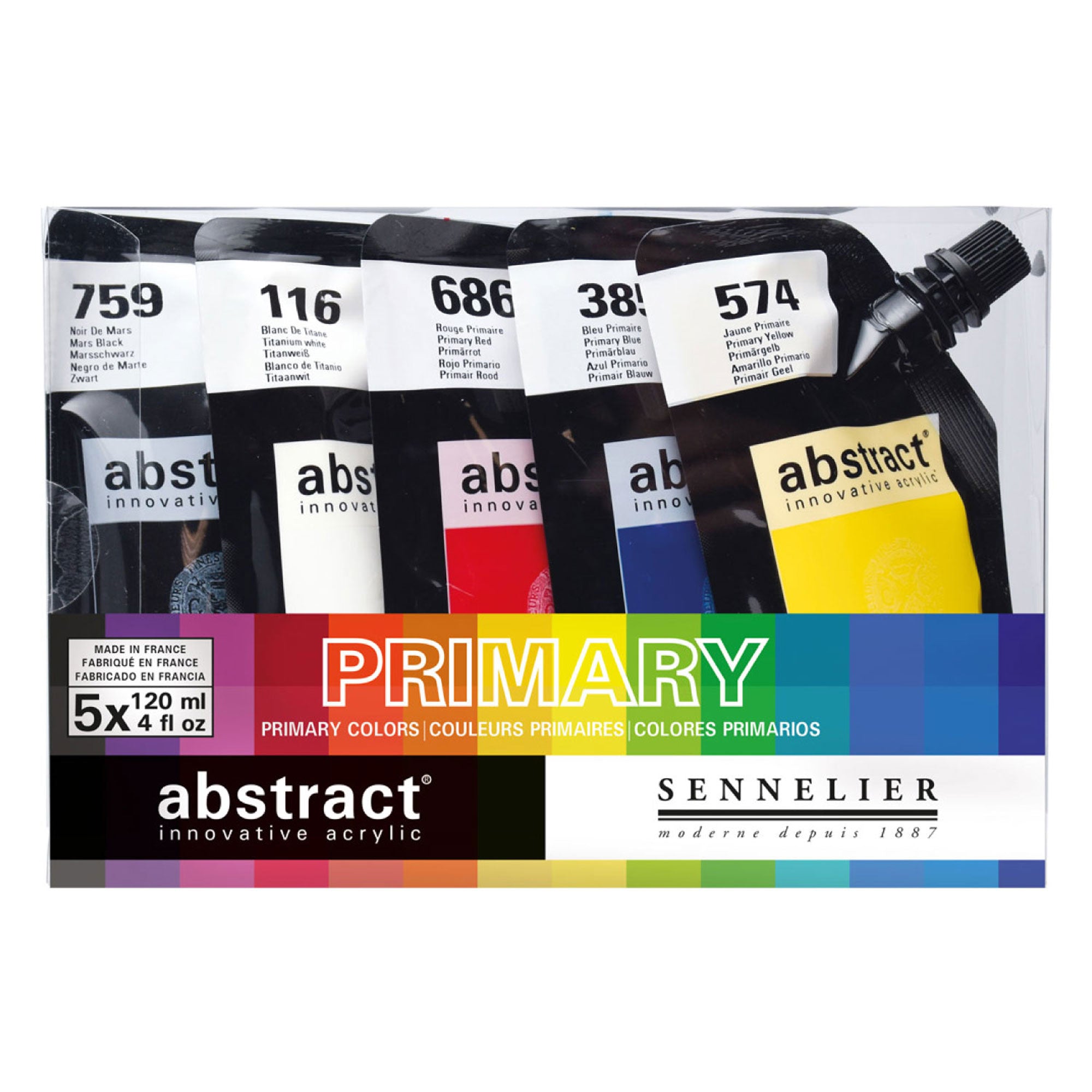 Sennelier Abstract Acrylic Paint Pouches - 5 x 120ml - Primary Set
