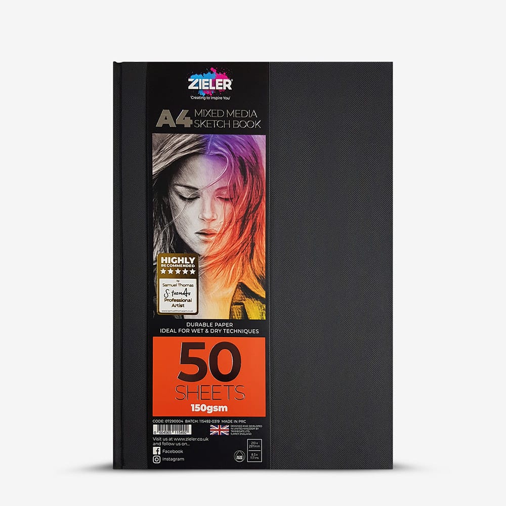 Zieler : Mixed Media Sketchbook : Hardback : 150gsm : 50 Sheets : Portrait