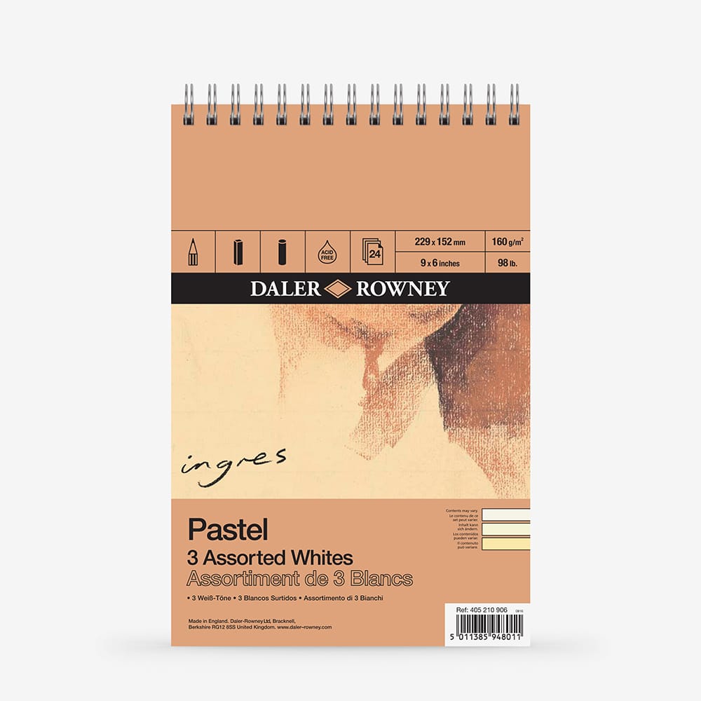 Daler-Rowney : Ingres : Pastel Paper : 160gsm : 24 Sheets : 6x9in (Apx.15x23cm) : White