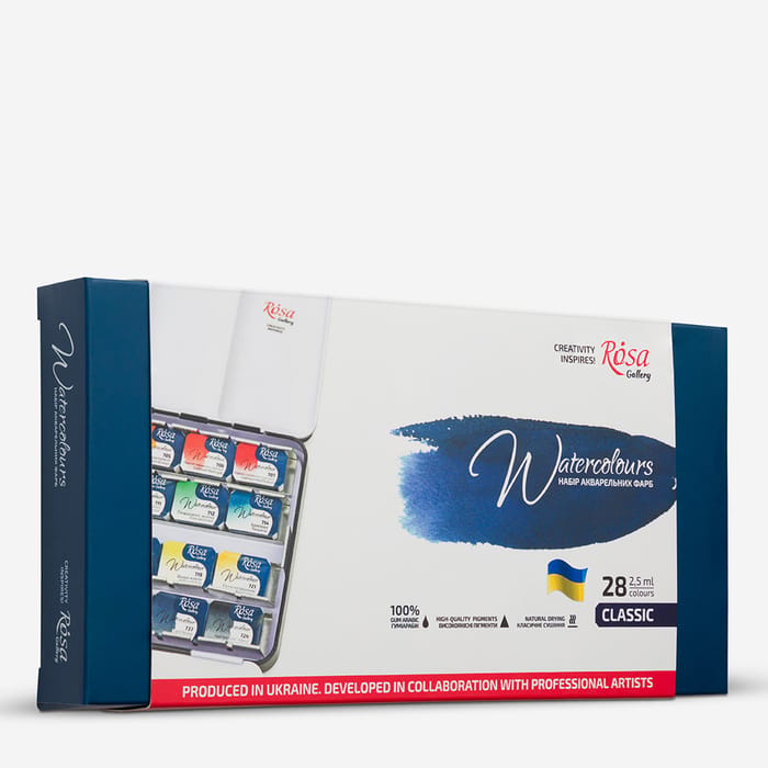 Rosa Gallery : Watercolour Paint : Full Pans : Classic Set of 28 : Indigo Metal Case