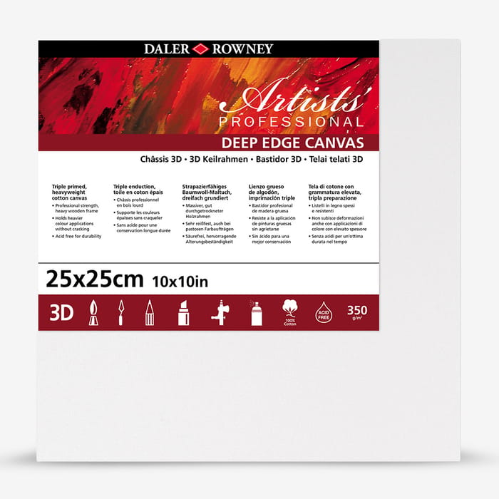 Daler-Rowney Premium Artists' Stretched Canvas : 3D Chunky Profile : 25 x 25cm (10 x 10")