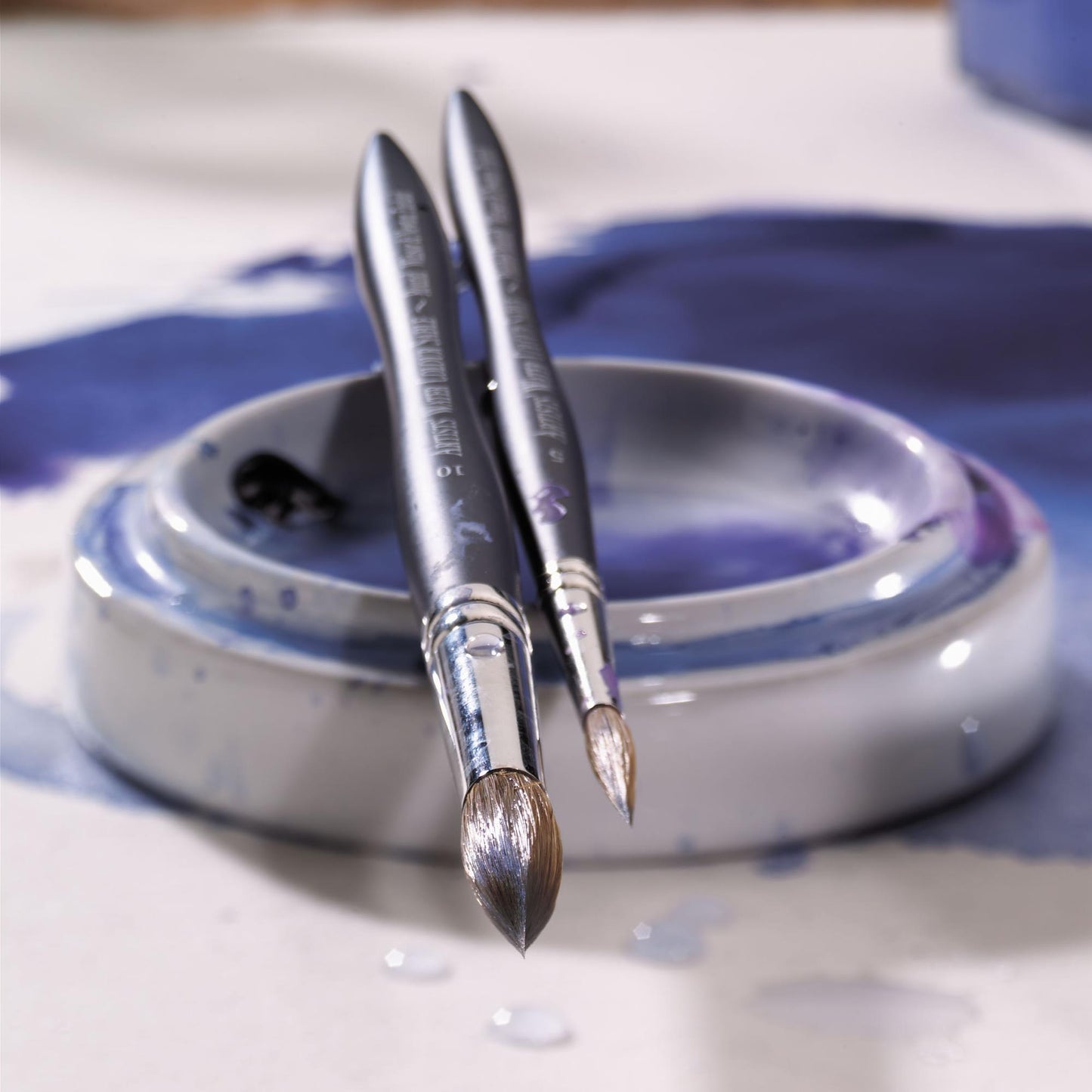 Sable Pointed Round Brushes In use closeup