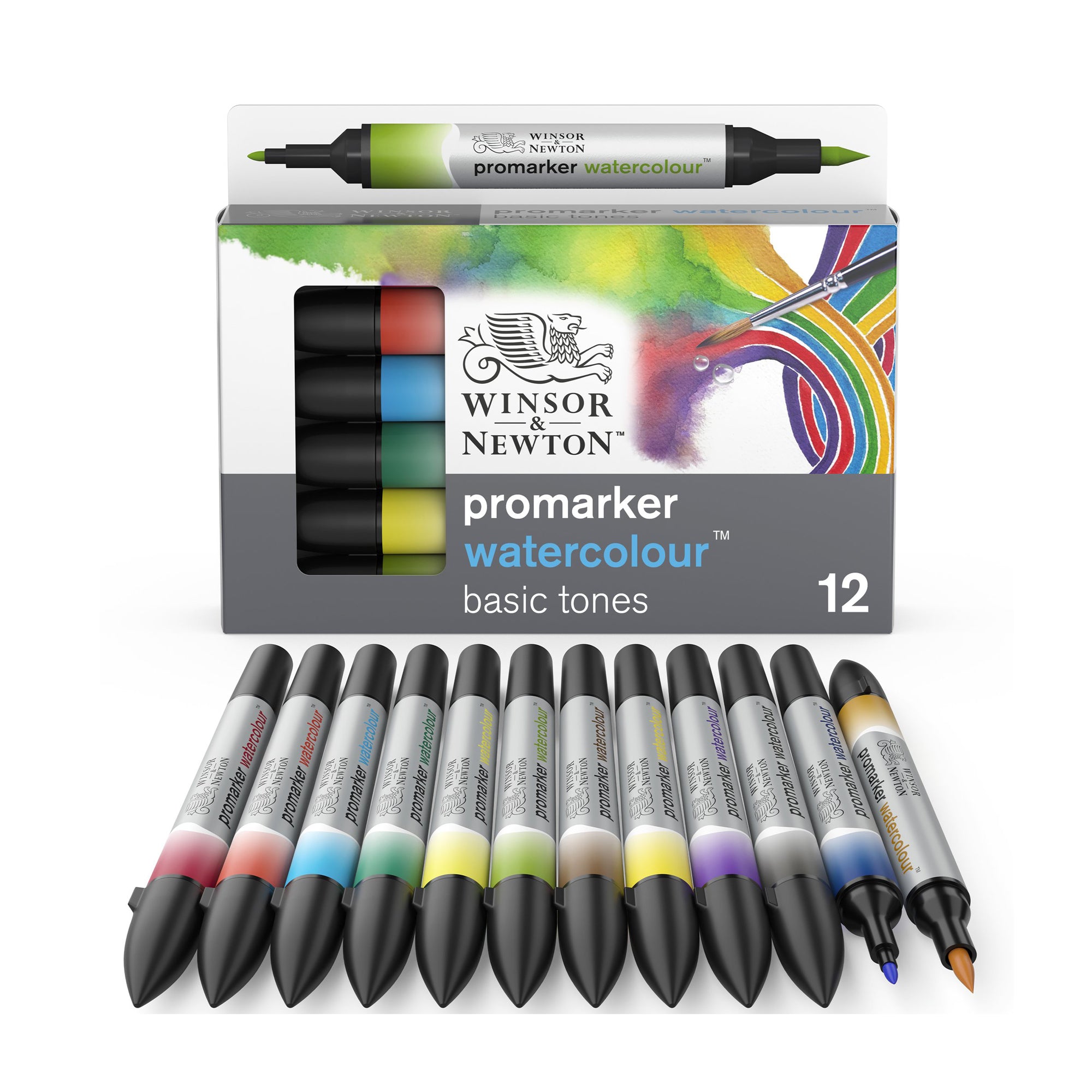 Winsor & Newton Promarker Watercolour Marker - Basic Tones - Set of 12