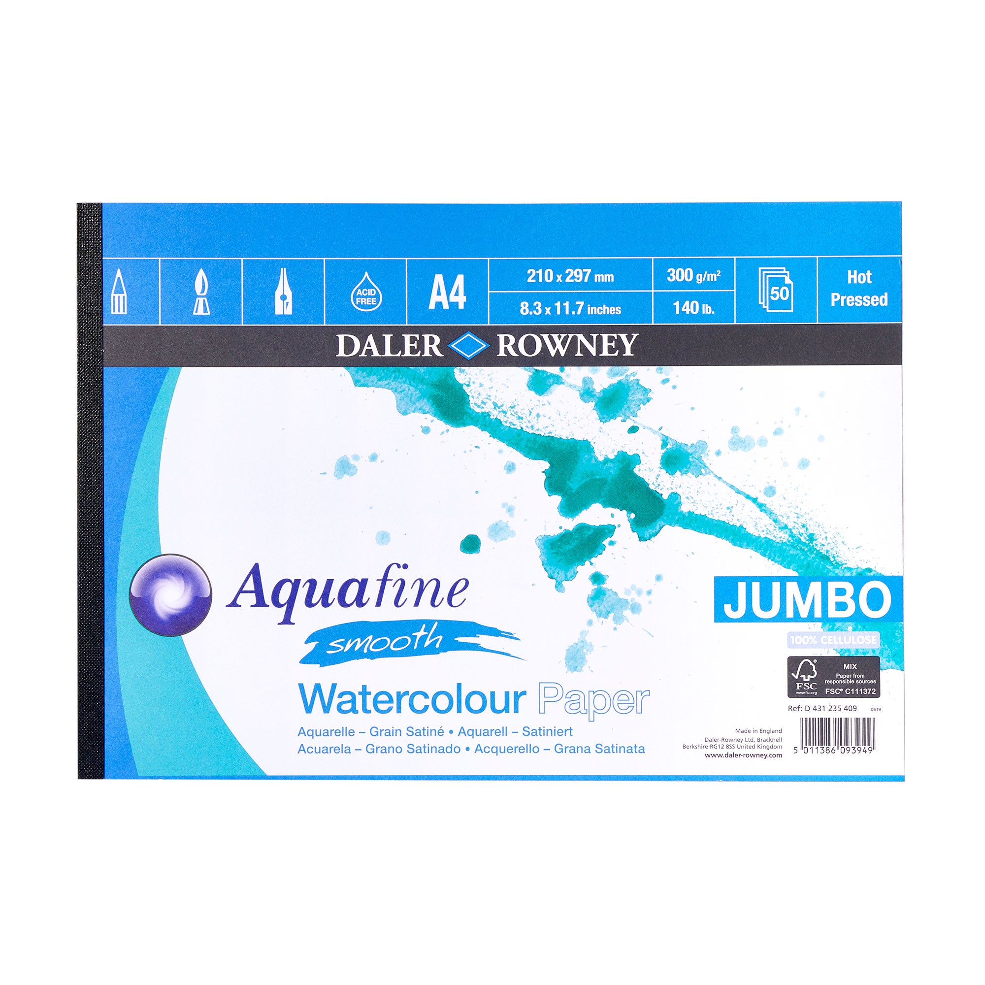 Daler-Rowney Aquafine JUMBO Watercolour Pads - 300gsm (140lb) - HOT PRESSED - A4