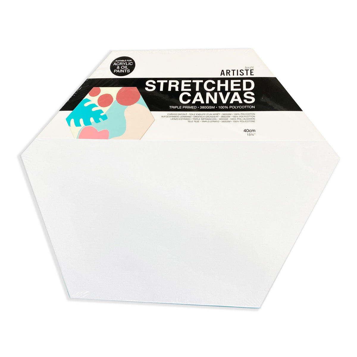 Docrafts Artiste Stretched Hexagon Canvas 40cm - 380gsm - Pack of 2