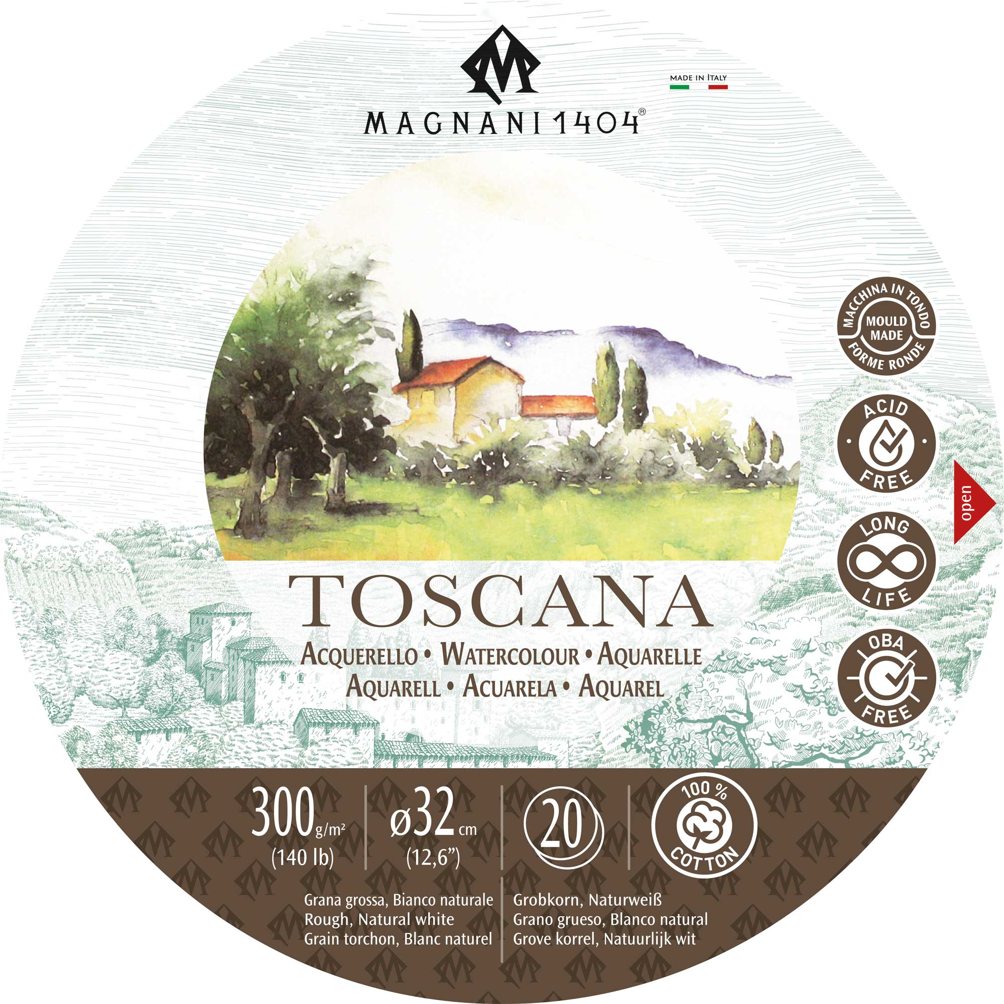 Magnani 1404 Toscana Watercolour Block Round - 300gsm - Rough - 20 Sheets