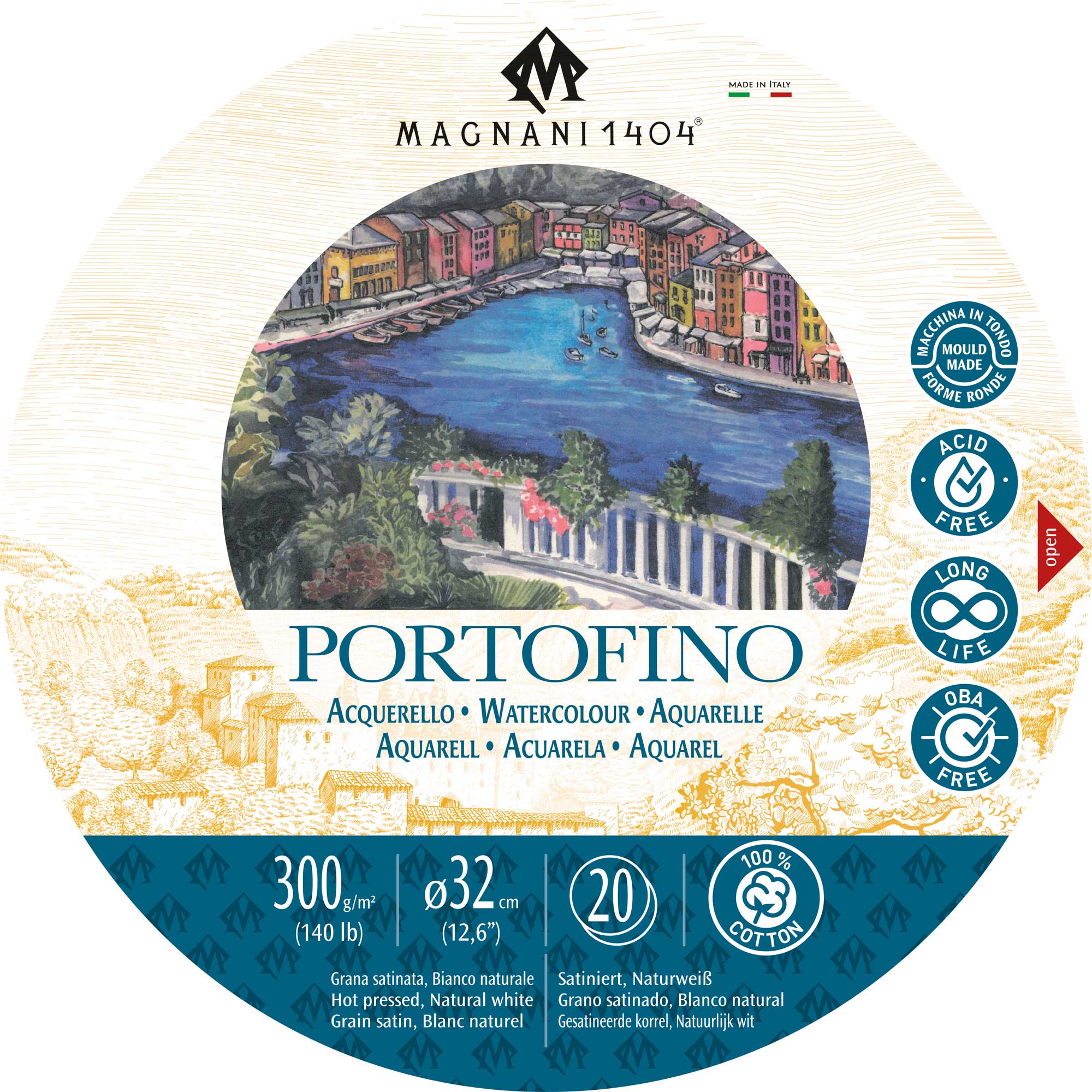 Magnani 1404 Portofino Watercolour Block Round - 300gsm - Hot Pressed - 20 Sheets
