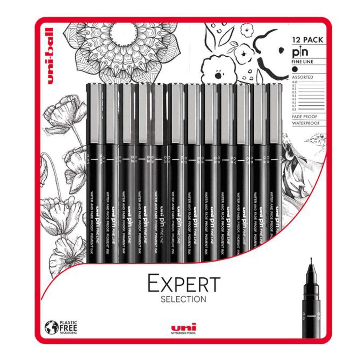 Uni-Ball Expert Selection Fine Line Drawing pens - Black - Set of 12