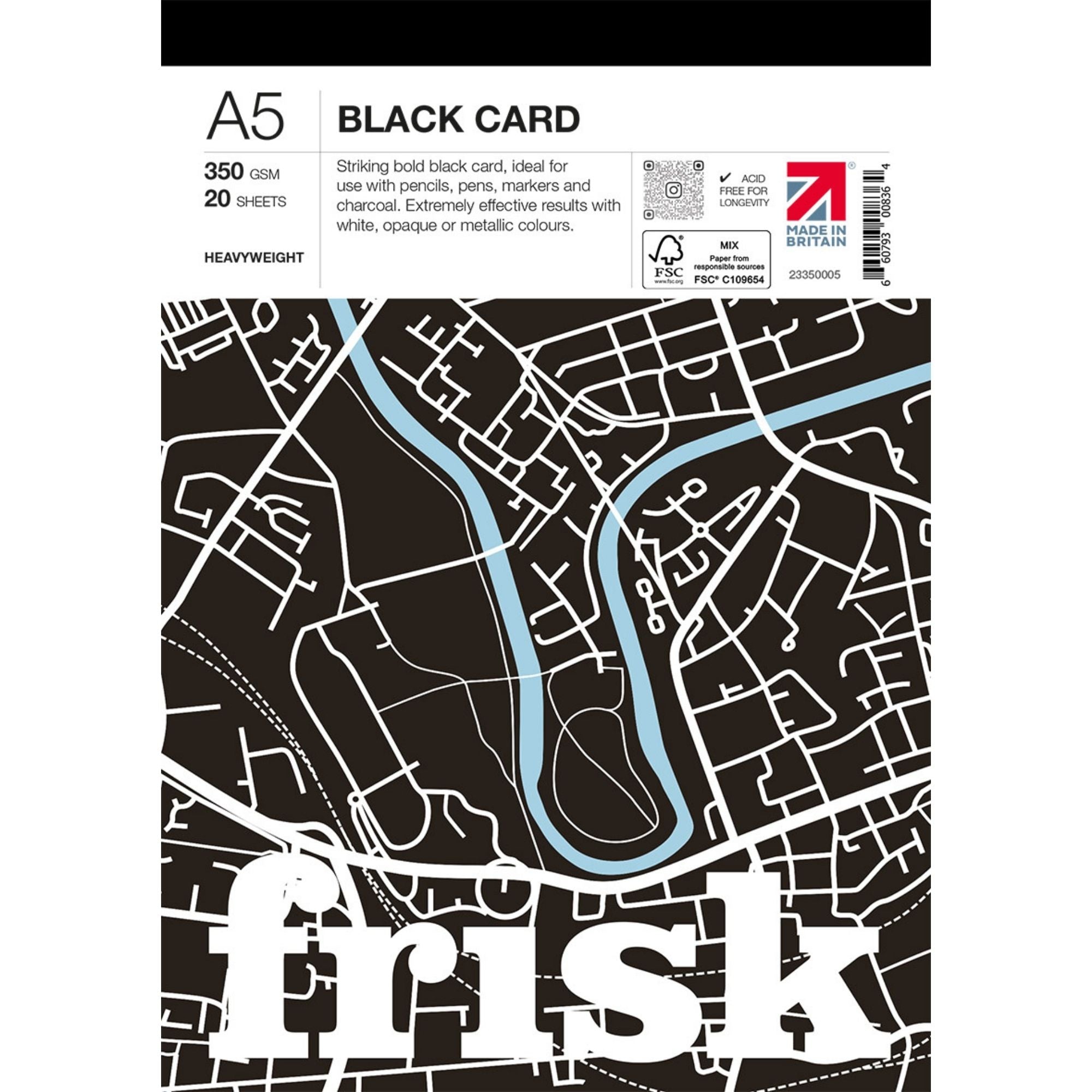 Frisk Black Card Pad 350gsm - 20 Sheets - A5