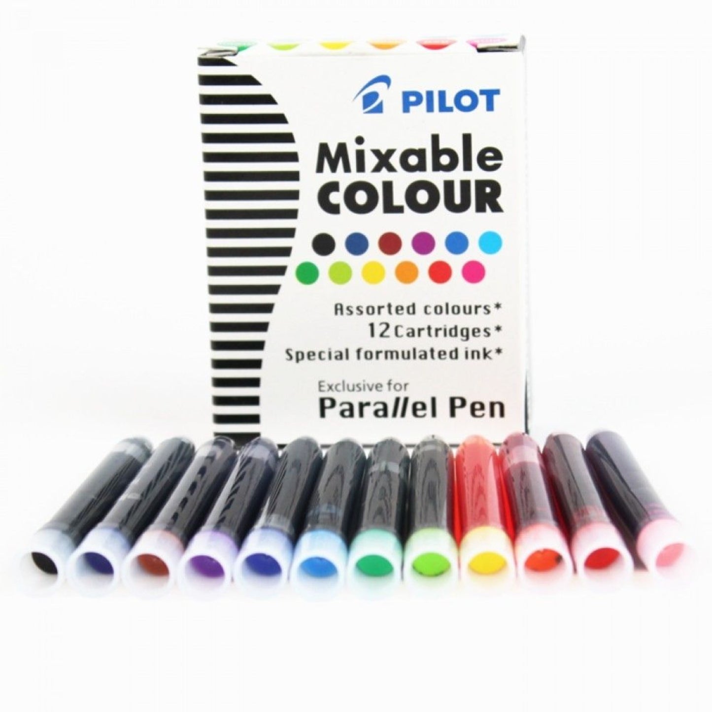 Pilot Parallel Pen Ink Cartridges - 12 Assorted Colours