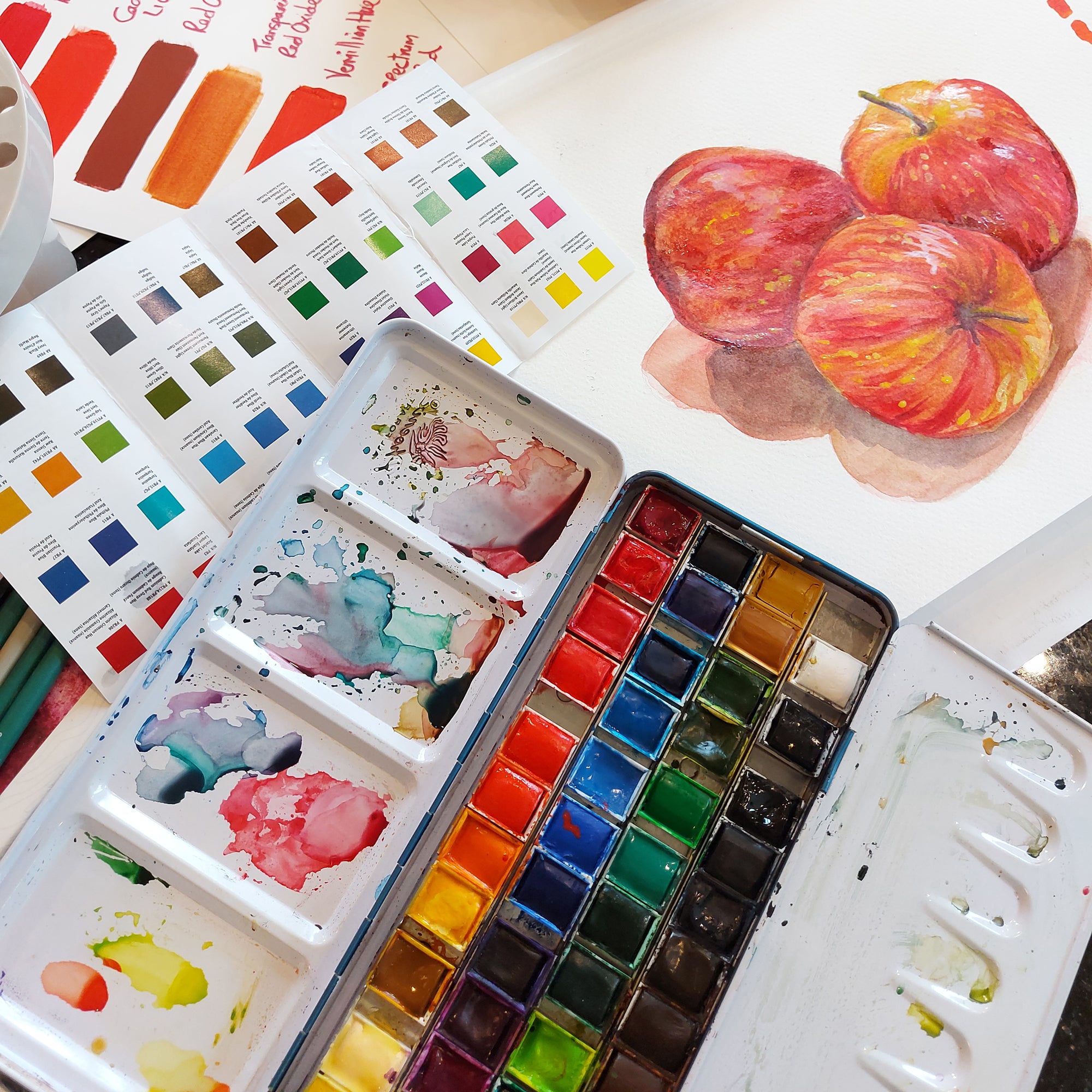 Phoenix Artists Fine Watercolour Set Mood Image with Sample Painting