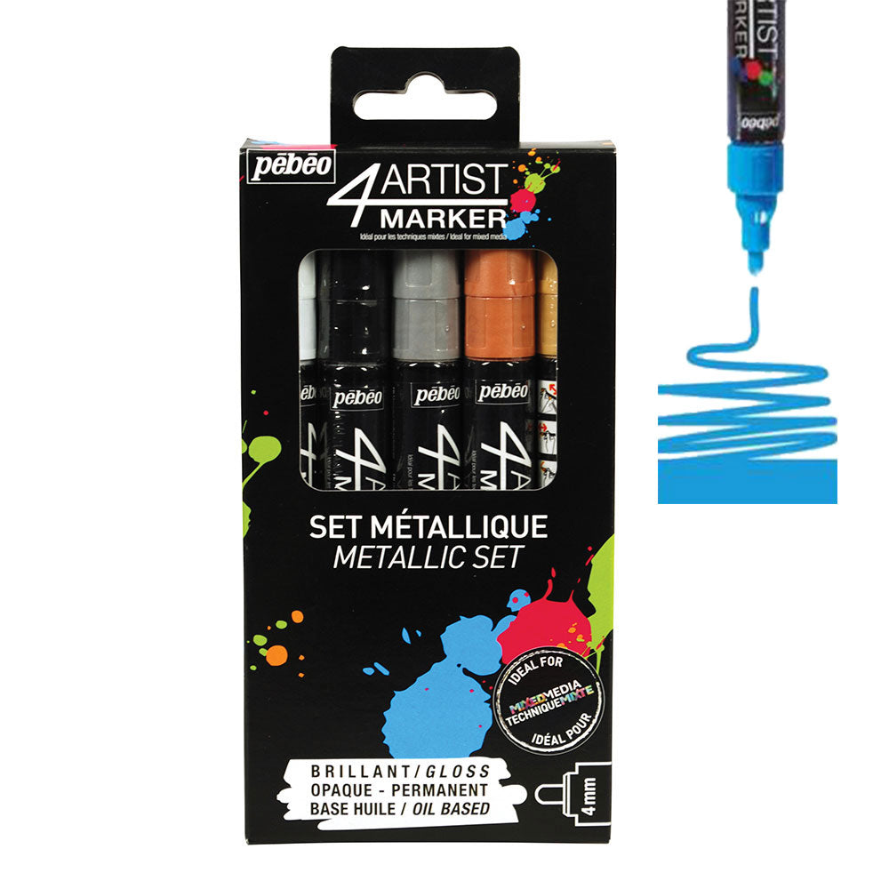 Pebeo 4Artist Set Of 5 Assorted METALLIC Colours (4mm)